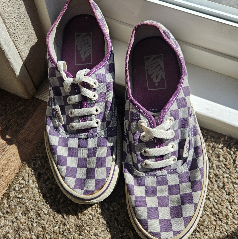 Vans Checkerboard Purple and White Sneakers